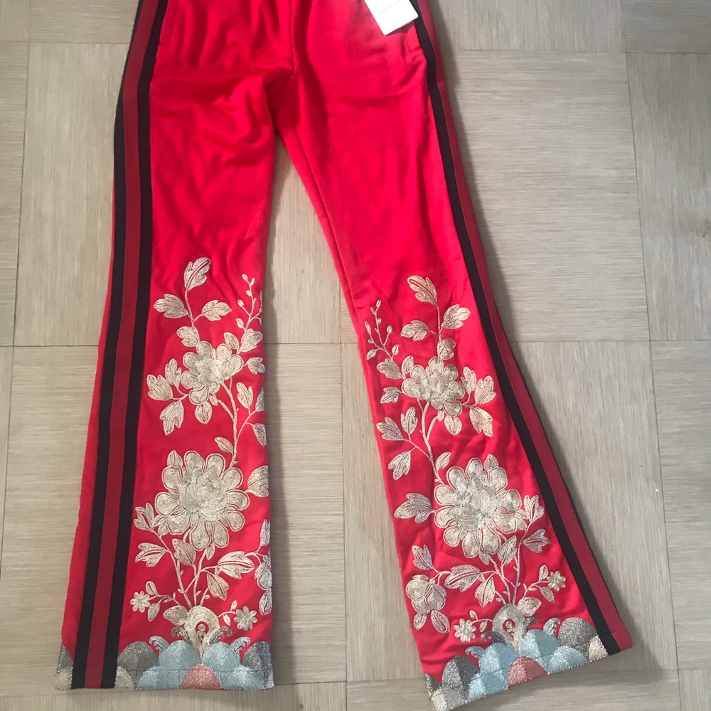 Gucci Women Red Floral Embroidered Track Pants XS